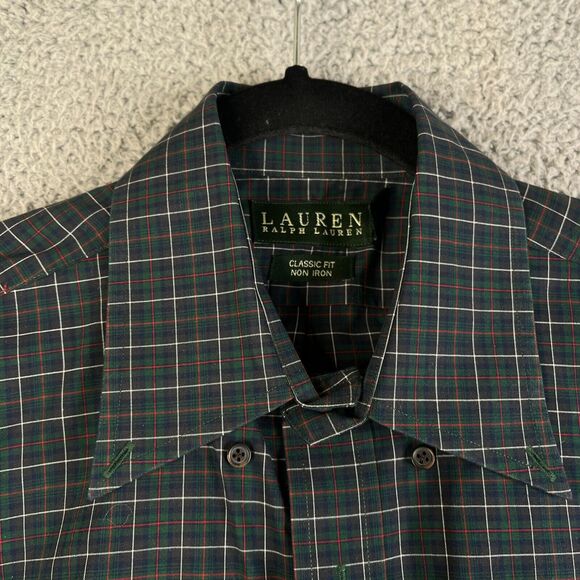 Lauren Ralph Lauren Green Label Dress Shirt Men 15.5-34/35 Plaid Green Non Iron - Picture 3 of 11